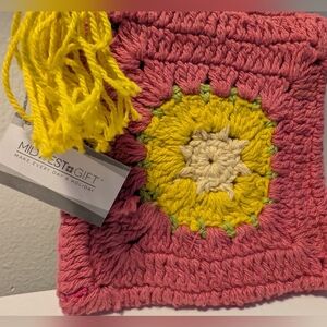Midwest Gift Co. Pink Crochet Boho Granny Square Small Pouch NWT